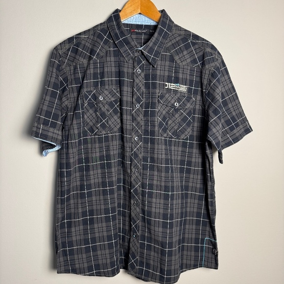 Projek RAW Men's Plaid Short Sleeve Button Up Casual‎ Dress Shirt Gray/Black XL - Picture 1 of 16